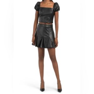 AVEC LES FILLES Black Faux Leather A-line Mini Skirt